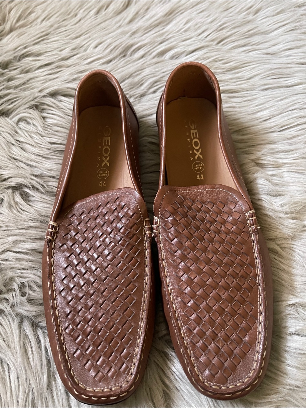 Geox Men’s Brown Woven Leather Slip-Ons